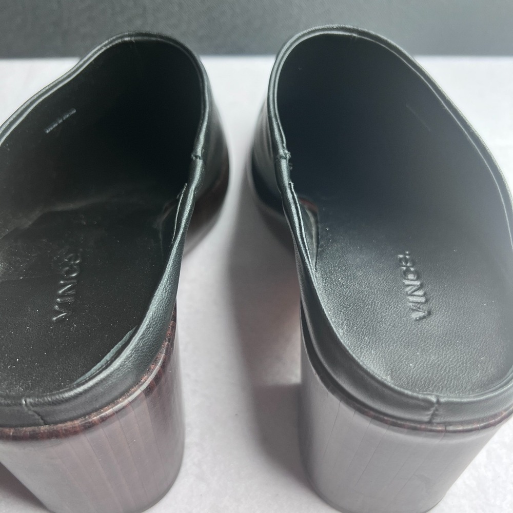 Vince Navina Women's Black Leather Platform Clog Heels Size 8.5‎ - Picture 8 of 16